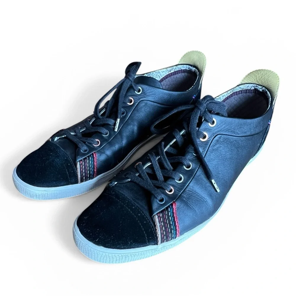 PAUL SMITH VESTRI LEATHER STRIPED PLIMSOLLS IN BLACK